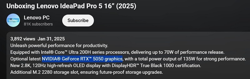 Portátil IdeaPad Pro 5 con RTX 5050 Portátil IdeaPad Pro 5 con RTX 5050