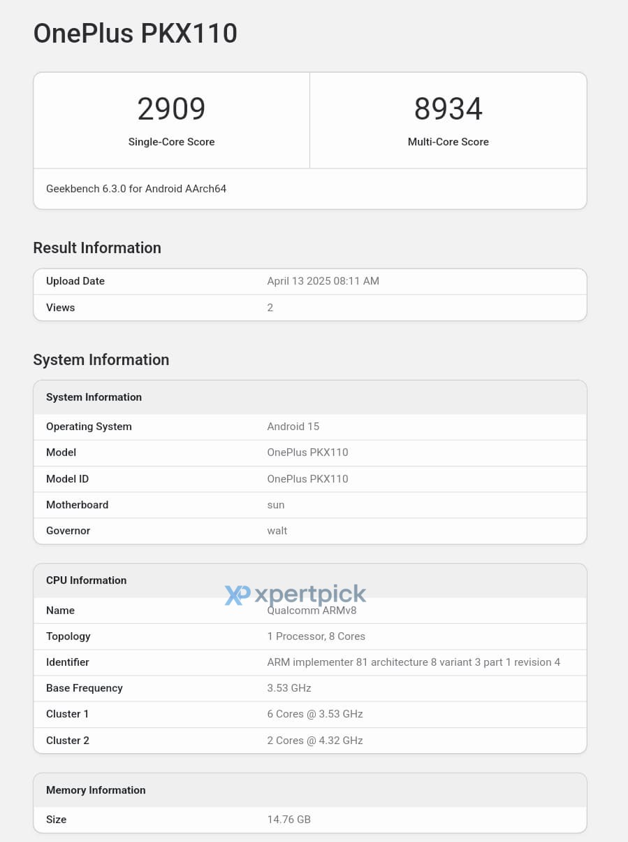 Prueba de Geekbench del OnePlus 13T Prueba de Geekbench del OnePlus 13T