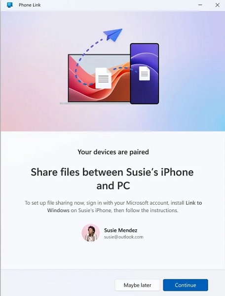 Captura de pantalla de la configuración de Phone Link