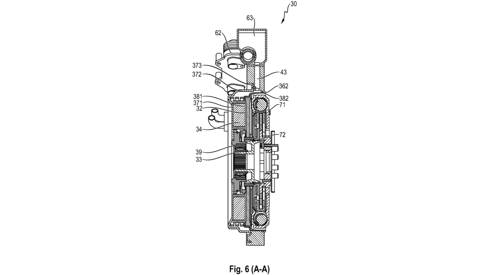 Imagen esquemática del sistema híbrido de Porsche con un motor eléctrico de flujo axial.