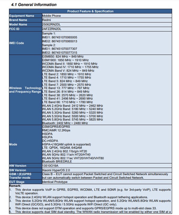 Smartphone Redmi con certificación FCC Smartphone Redmi con certificación FCC