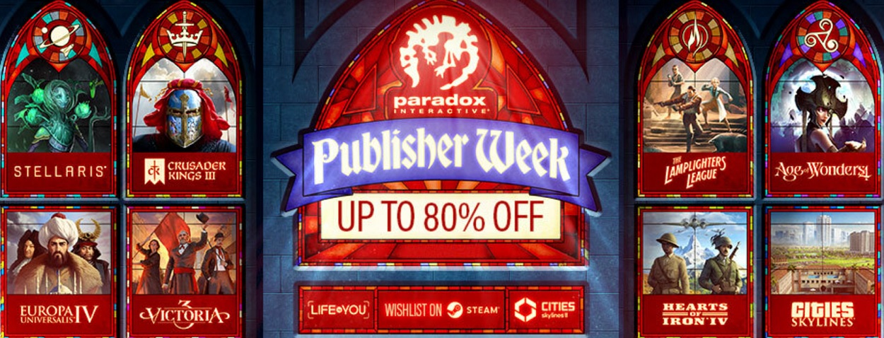 Crusader Kings, Europa Universalis, Stellaris y otros juegos de Paradox Interactive disponibles con hasta un 80% de descuento. Crusader Kings, Europa Universalis, Stellaris y otros juegos de Paradox Interactive disponibles con hasta un 80% de descuento.