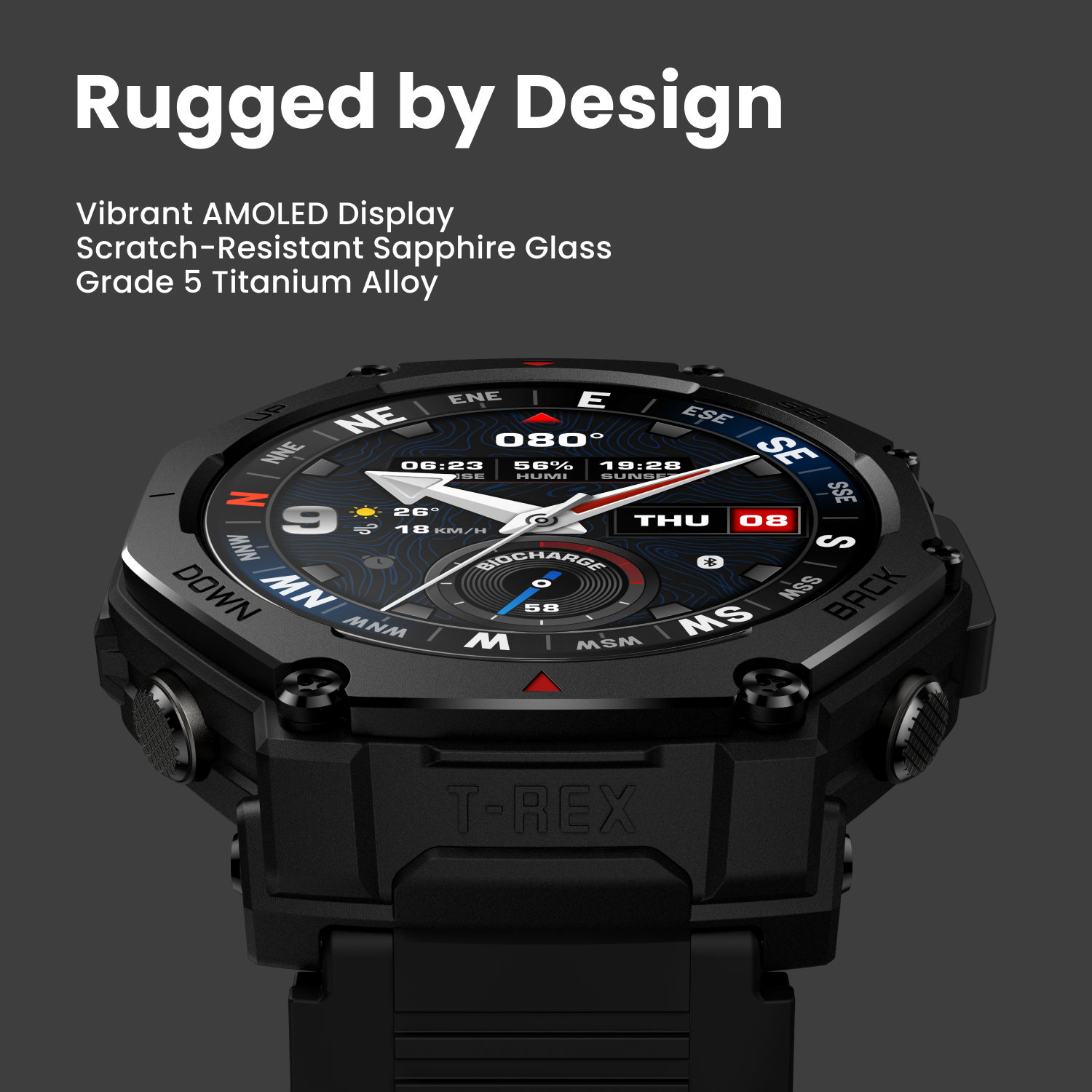 Diseño del reloj Amazfit T-Rex 3 Pro