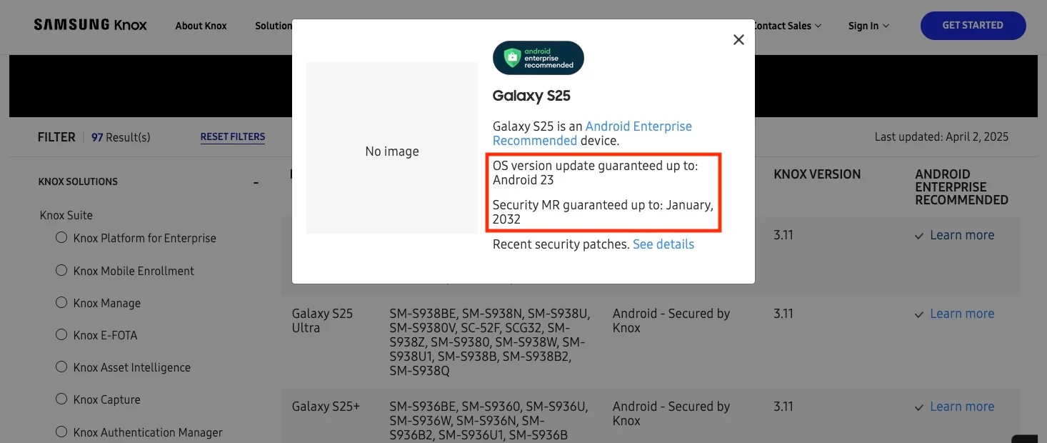 Ilustración: fuente Compatibilidad con Galaxy S25 Enterprise Edition, Galaxy S25+ Enterprise Edition y Galaxy S25 Ultra Enterprise Edition