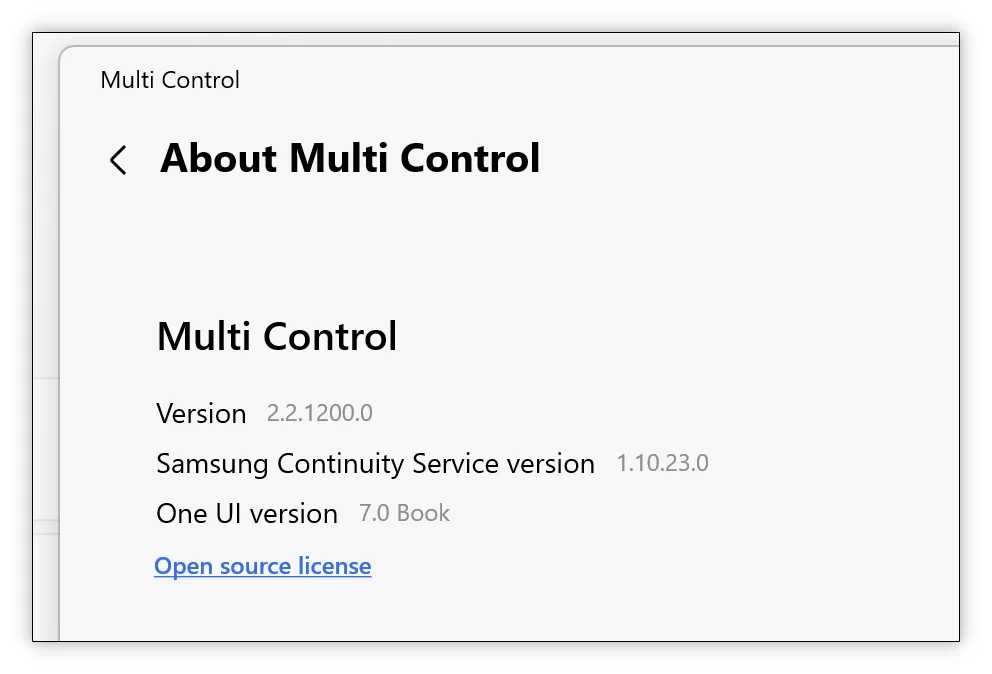 Información sobre la compatibilidad con dispositivos con One UI 7.0 en la aplicación Multi Control. Ilustración: lemaymayguy Compatibilidad con One UI 7.0 en la aplicación Multi Control