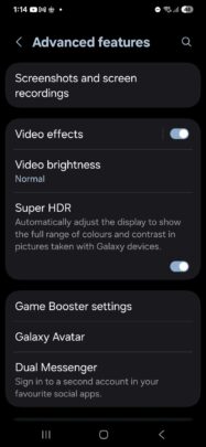 Samsung One UI 7.0 Super HDR Ajustes Toggle