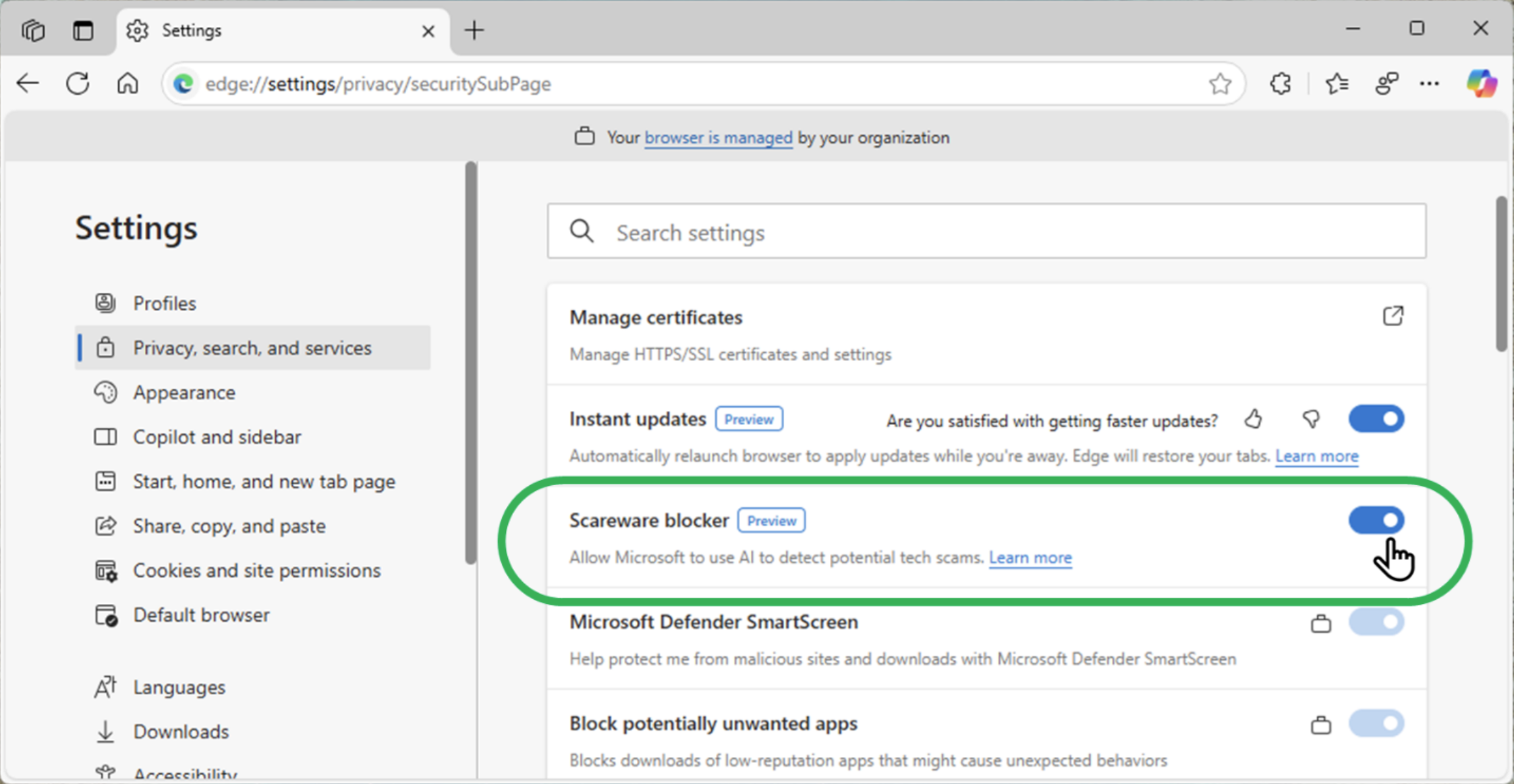 Instrucciones para activar el bloqueador de Scareware