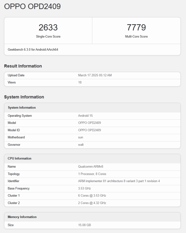 Especificaciones del OnePlus Pad 2 Pro en Geekbench Especificaciones del OnePlus Pad 2 Pro en Geekbench
