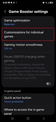 Captura de pantalla de Game Booster con Galaxy S25 Captura de pantalla de Game Booster con Galaxy S25