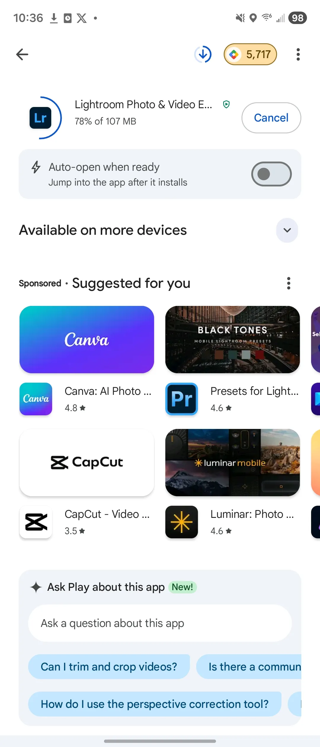 Captura de pantalla de Google Play Store