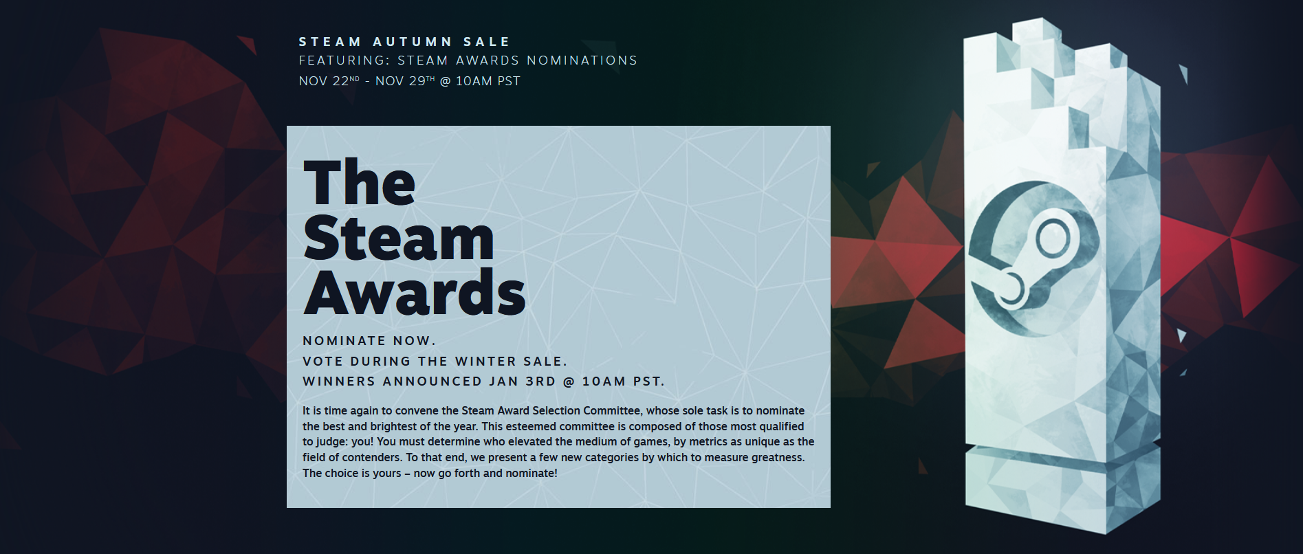 Steam continúa con las rebajas de otoño hasta el 29 de noviembre, así como con las votaciones para los Premios Steam, que cuentan con 11 nominaciones-2 Steam continúa con las rebajas de otoño hasta el 29 de noviembre, así como con las votaciones para los Premios Steam, que cuentan con 11 nominaciones-2