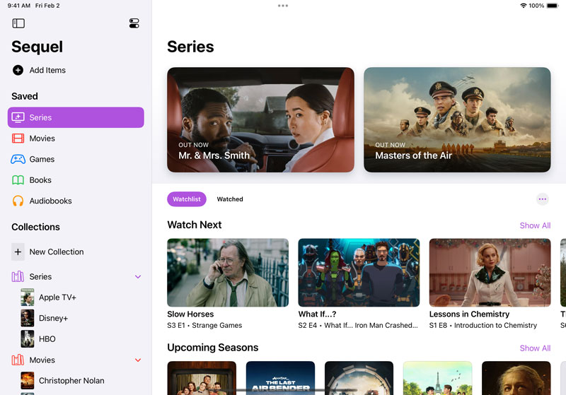 Captura de pantalla de la aplicación Sequel en iPad