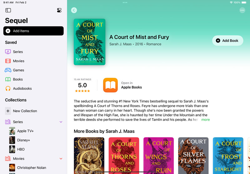 Captura de pantalla de la aplicación Sequel en iPad