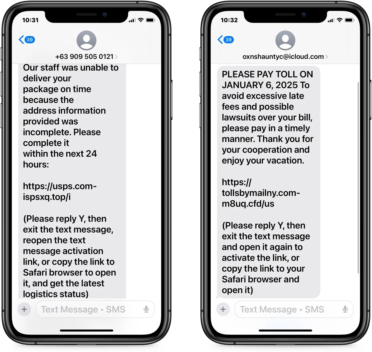 Ejemplo de ataque de phishing en iMessage