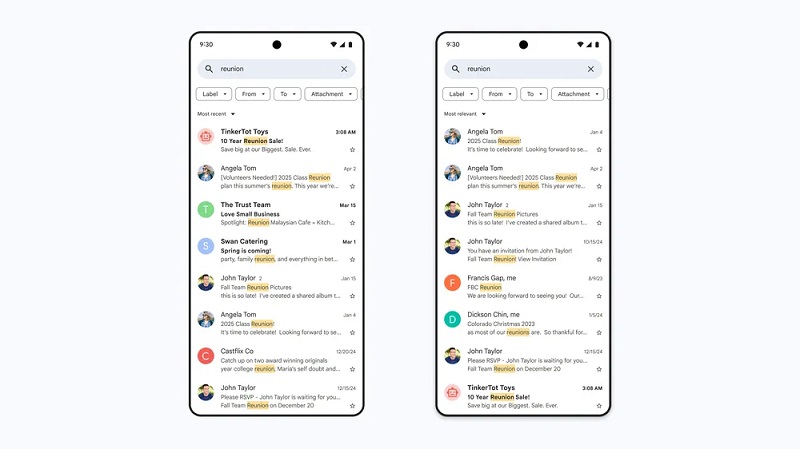 Búsqueda en Gmail antes y después de la actualización