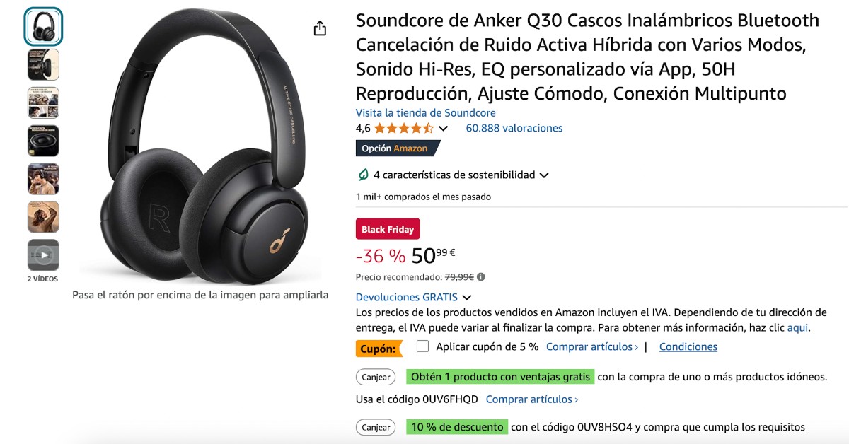 Auriculares con cancelación de ruido Soundcore by Anker Q30 ¡con descuento limitado de 29€ ! Auriculares con cancelación de ruido Soundcore by Anker Q30 ¡con descuento limitado de 29€ !