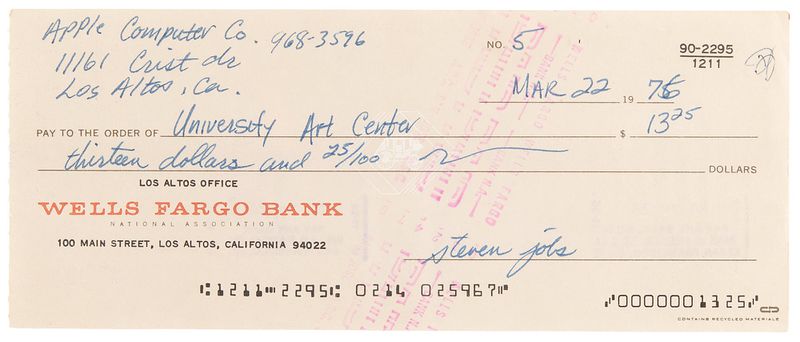 El cheque de Steve Jobs en la subasta RR El cheque de Steve Jobs en la subasta RR