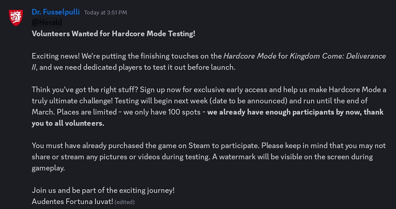 Dirección de Warhorse Studios en Discord Dirección de Warhorse Studios en Discord