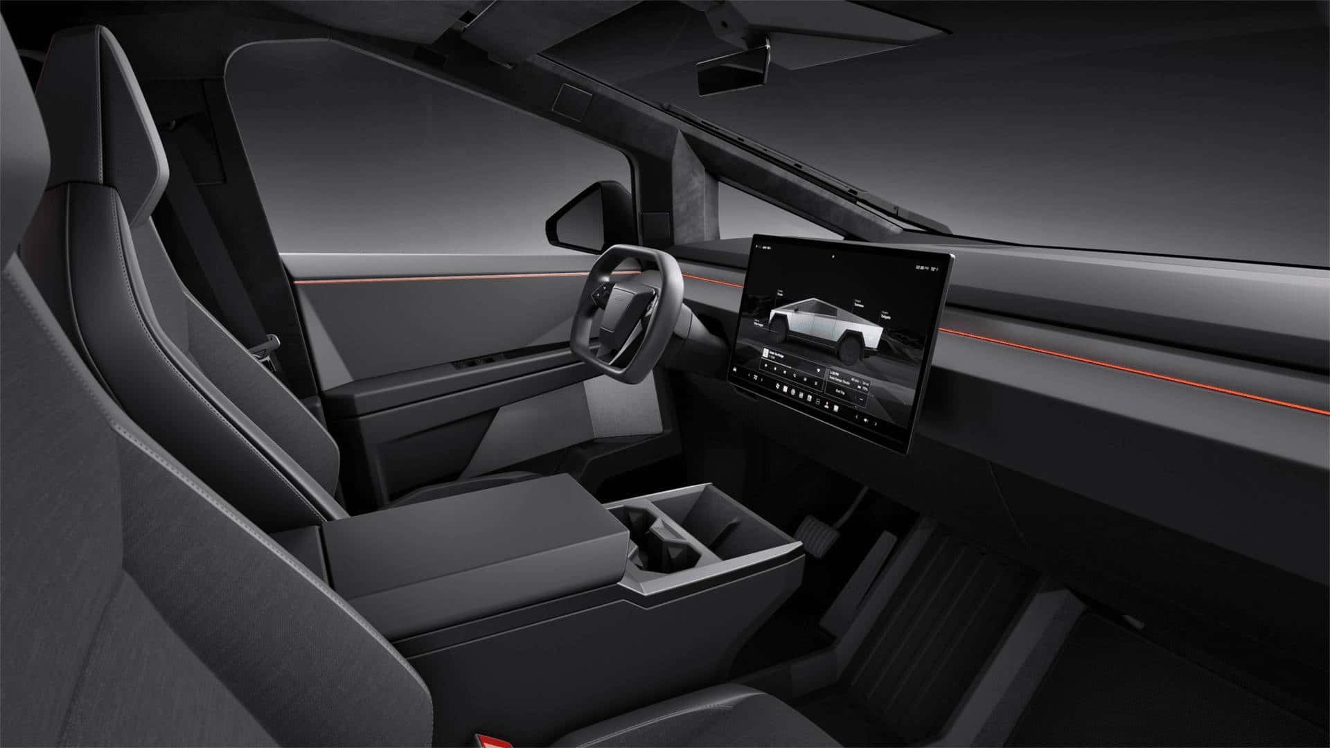 El interior del Tesla Cybertruck Long Range. Ilustración: Tesla Interior del Tesla Cybertruck Long Range