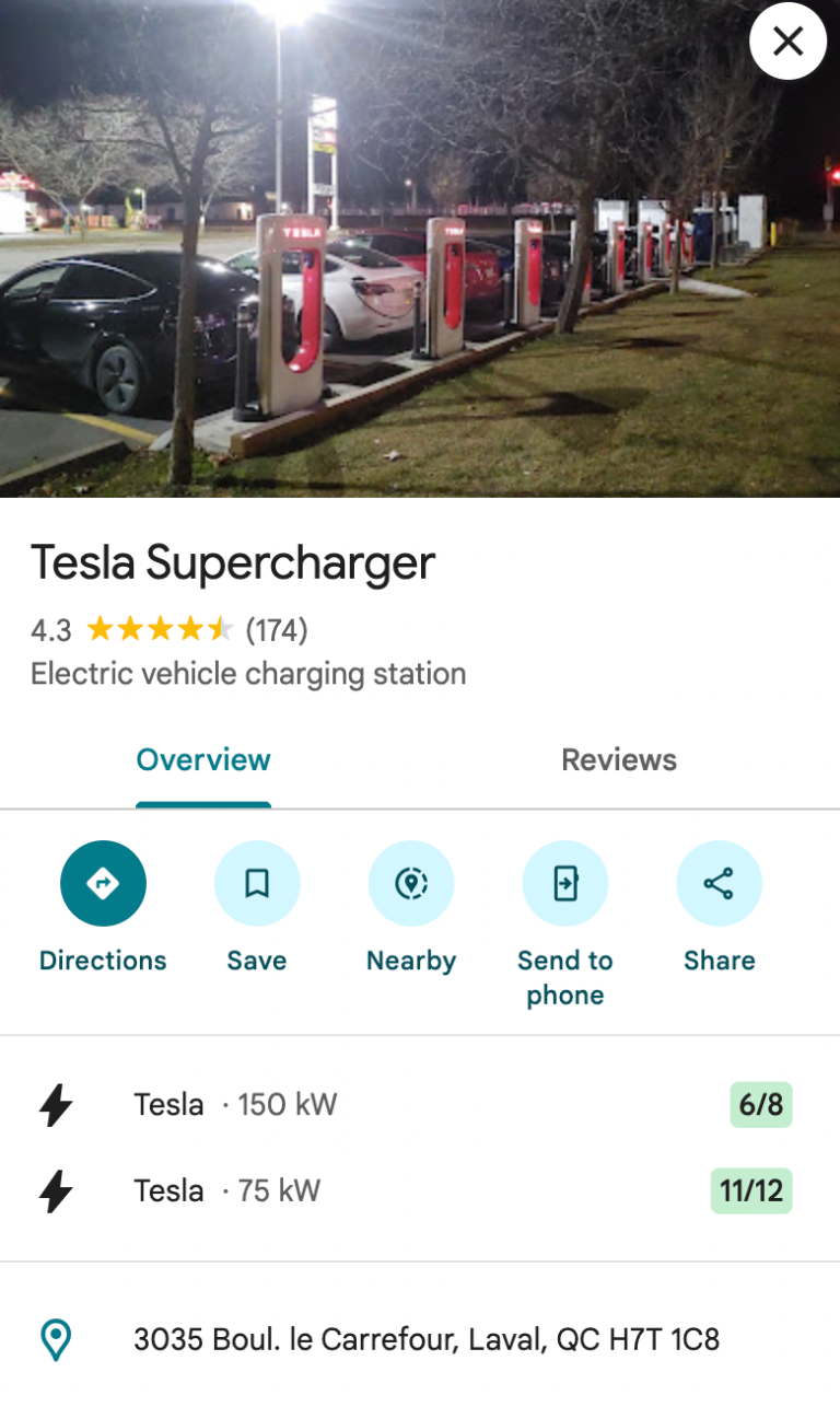 Mostrando estado de estaciones de Supercharger en Google Maps