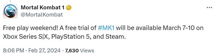 Los fines de semana gratuitos del juego de lucha Mortal Kombat 1 han comenzado en PC, PlayStation 5 y Xbox Series-2 Los fines de semana gratuitos del juego de lucha Mortal Kombat 1 han comenzado en PC, PlayStation 5 y Xbox Series-2