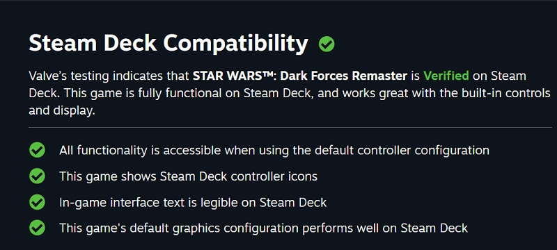 El remaster del shooter de culto Star Wars: Dark Forces será totalmente compatible con Steam Deck desde el primer día de su lanzamiento.-2 El remaster del shooter de culto Star Wars: Dark Forces será totalmente compatible con Steam Deck desde el primer día de su lanzamiento.-2