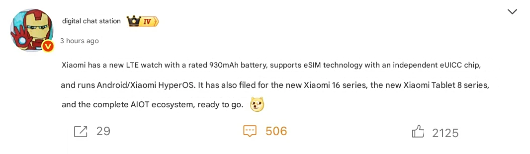 Xiaomi LTE watch with 930 mAh battery