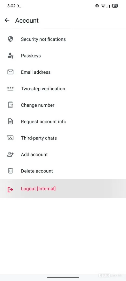 Opción para salir de WhatsApp con todos los datos eliminados