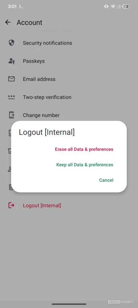 Opción para salir de WhatsApp sin eliminar datos