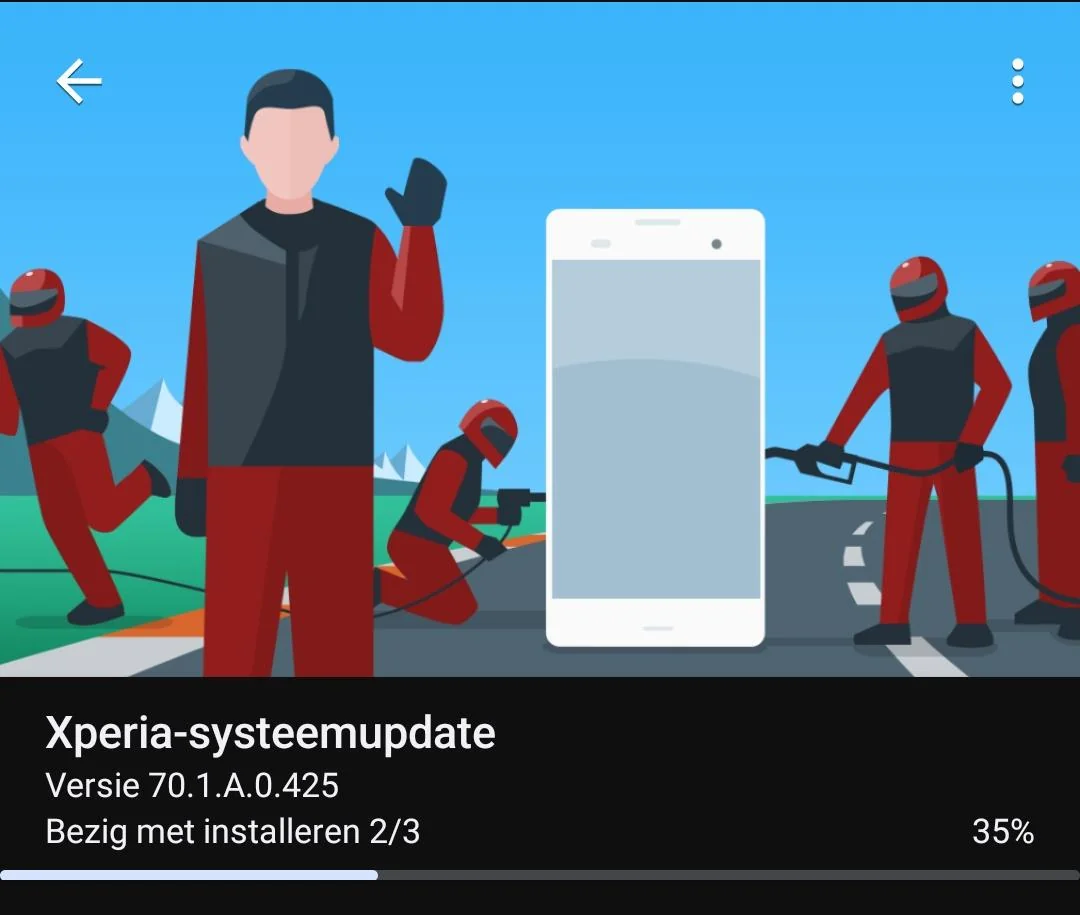 Notificación de actualización a Android 15 en el smartphone Xperia 10 VI