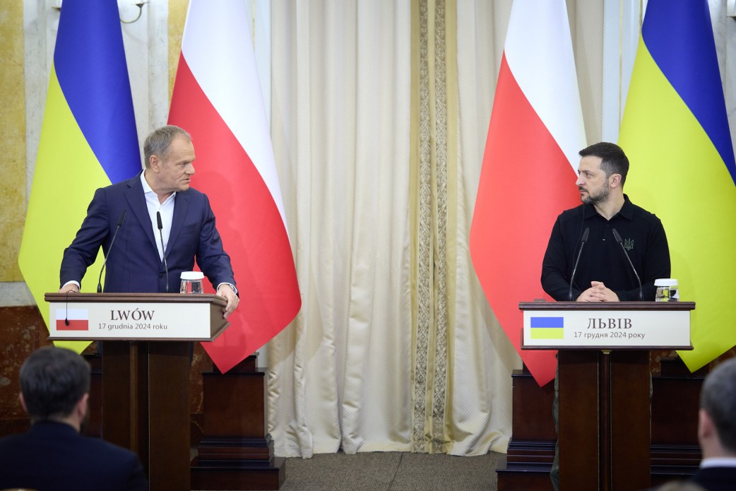 Volodymyr Zelenskyy y Donald Tusk El Presidente de Ucrania, Volodymyr Zelenskyy, y el Primer Ministro de Polonia, Donald Tusk, en rueda de prensa