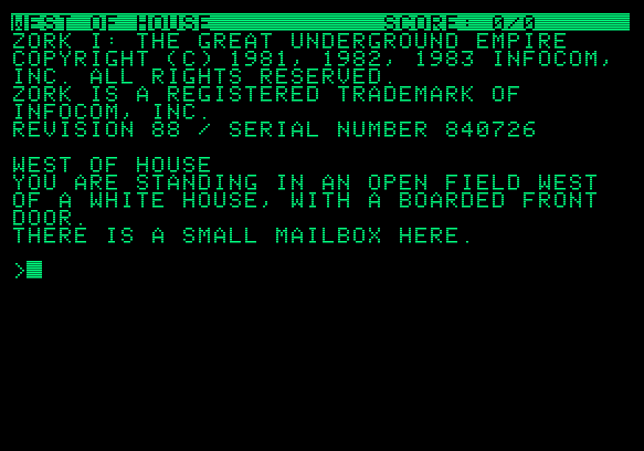 Captura de pantalla del juego ZORK