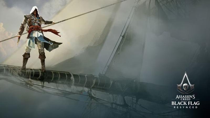 Edward Kenway en un mástil en el remake de Assassin's Creed IV Black Flag