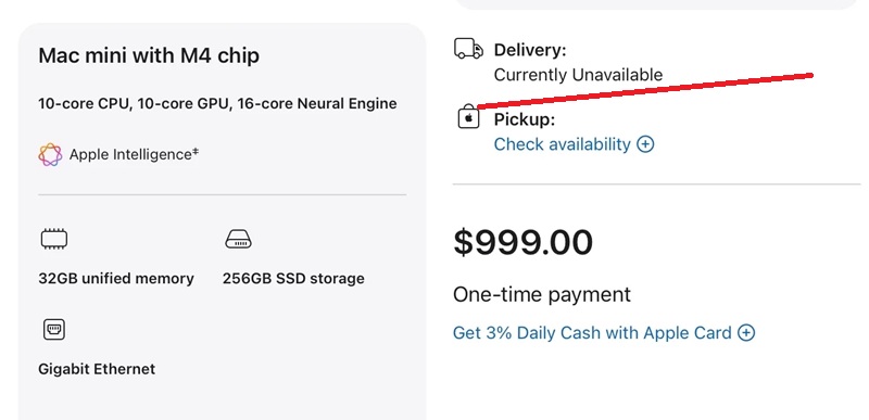 Déficit de Mac mini y Mac Studio en la tienda Apple