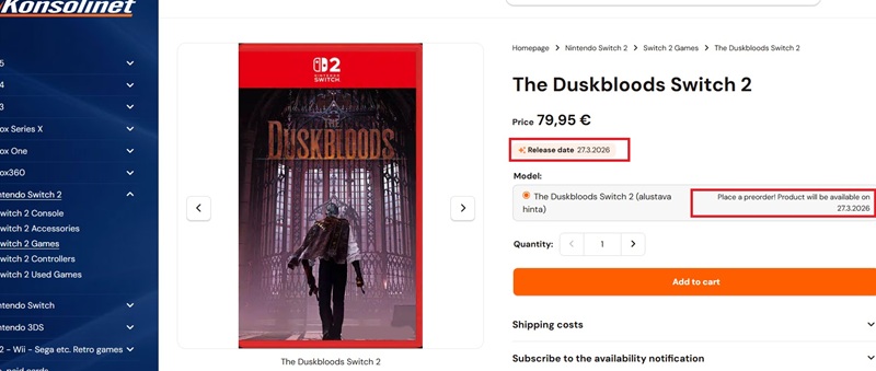 Captura de pantalla del juego The Duskbloods en la consola Nintendo Switch 2