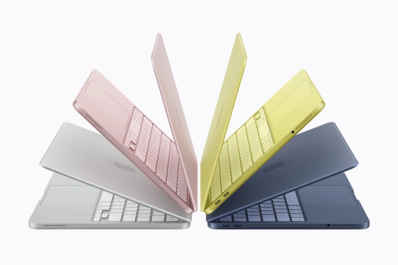 Paleta de colores del MacBook Neo Plateado, Rubor, Cítrico, e Índigo