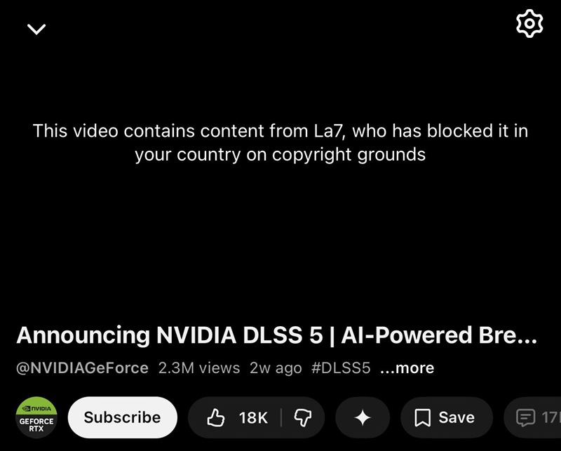 Canal de TV italiano La7 bloquea el video de NVIDIA