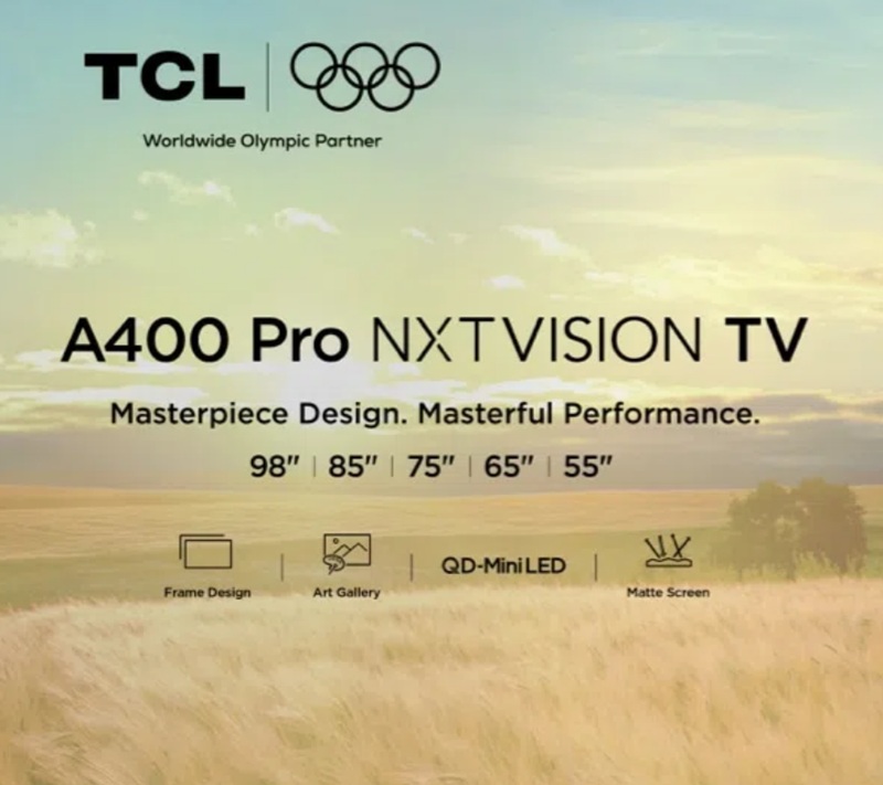 Televisor TCL A400 Pro con textura de nogal claro