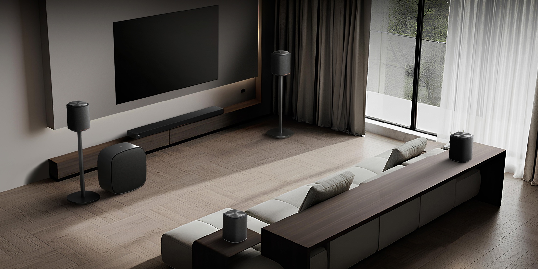 Render del sistema de audio modular LG Sound Suite