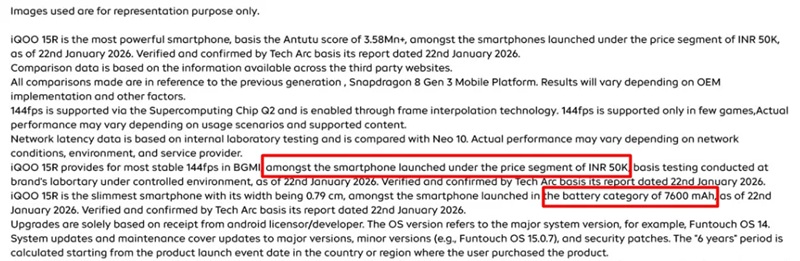 Captura de pantalla de la página de iQOO 15R en Amazon