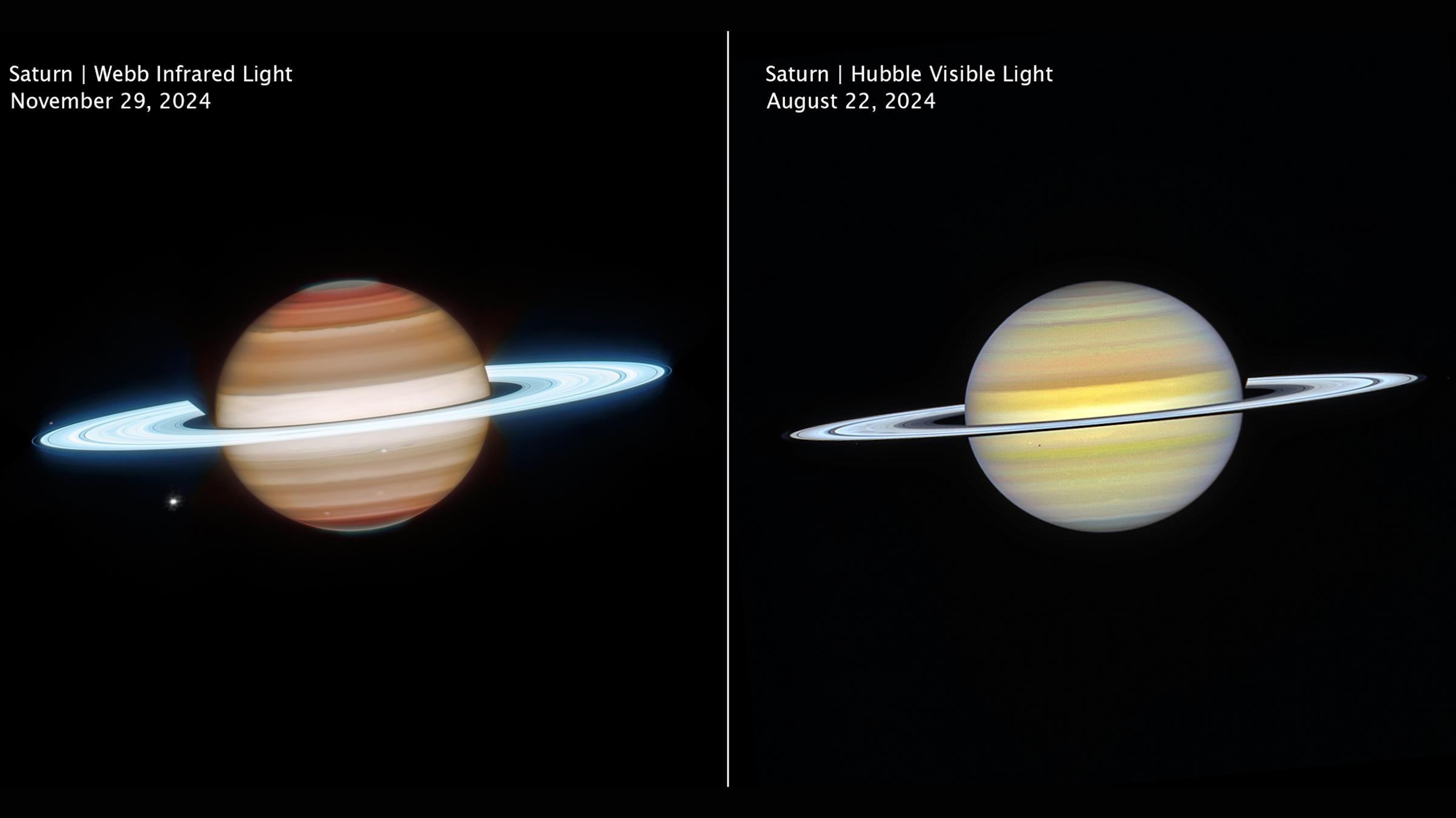 Comparación de imágenes de Saturno de los telescopios 'Webb' y 'Hubble'