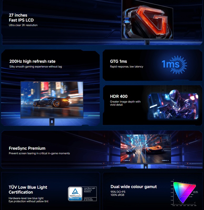 Vista del monitor Xiaomi G27Qi en pantalla