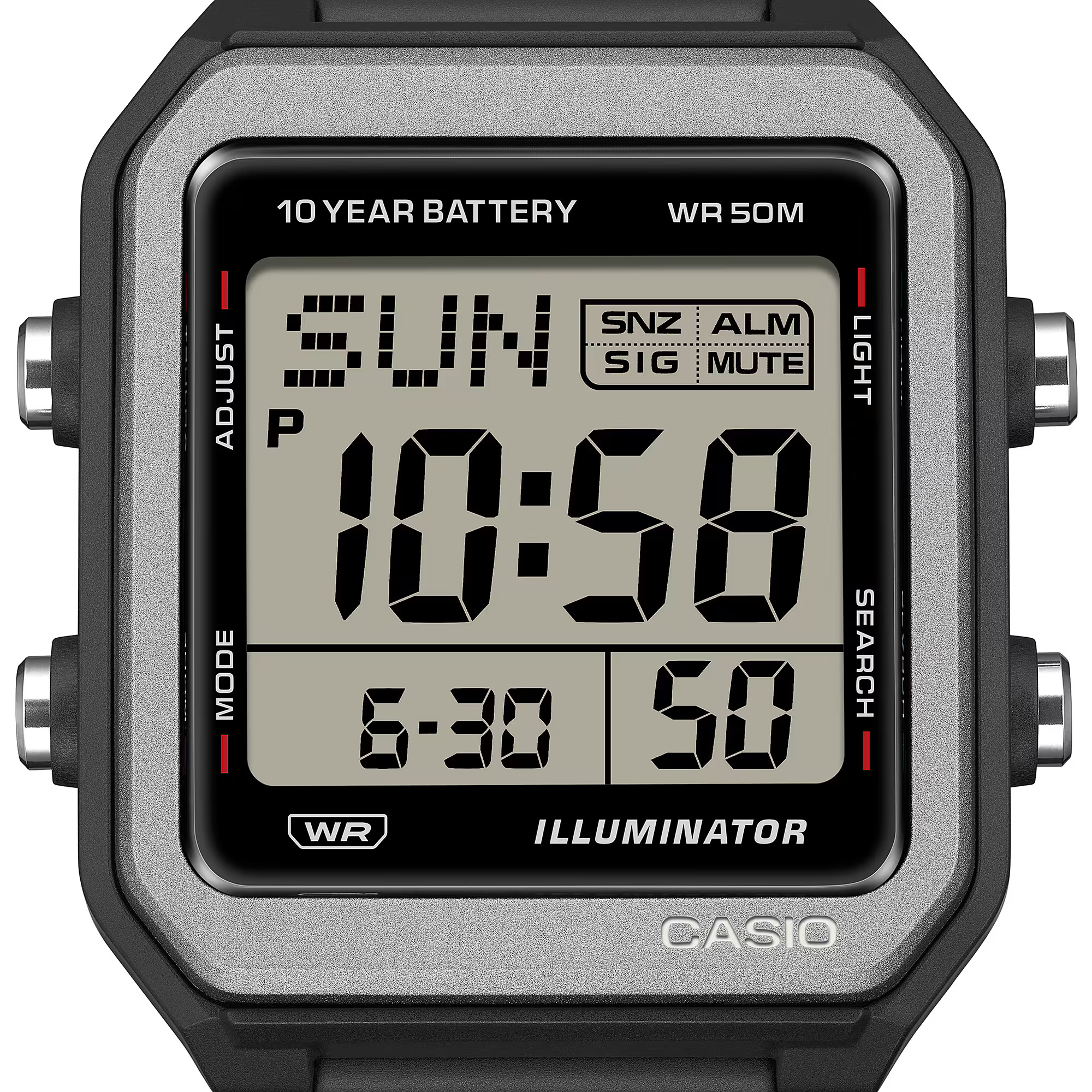 Vista lateral del reloj Casio W-221H-1BV