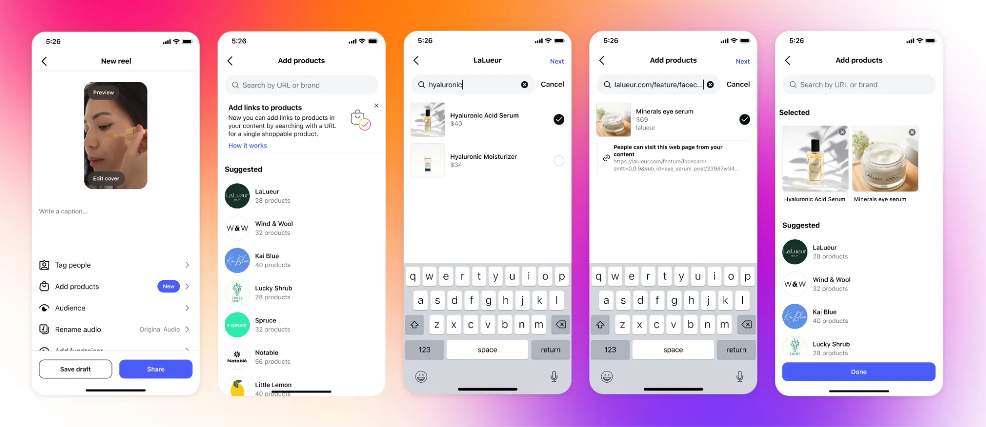 Ejemplo de añadir productos a Reels en Instagram